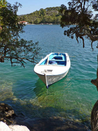 Rowboat in a lakeの写真素材