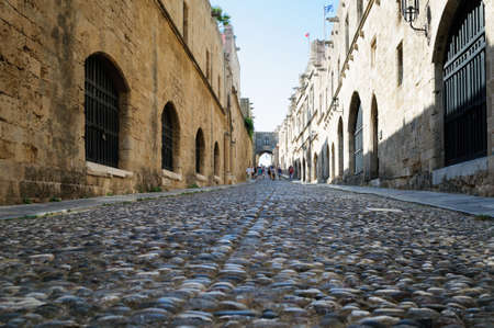 Knights street of the old town of Rhodes is the most preserved medieval street in Europe, Rhodes, Greece.の写真素材