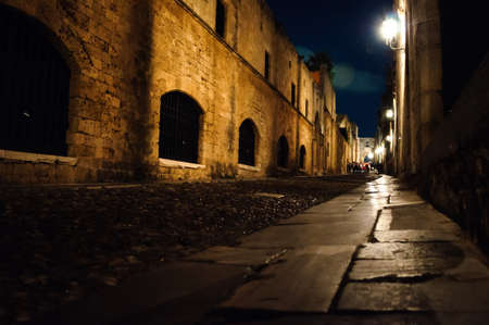 Night view of Street of the Knights, Rhodes, Greece.の写真素材
