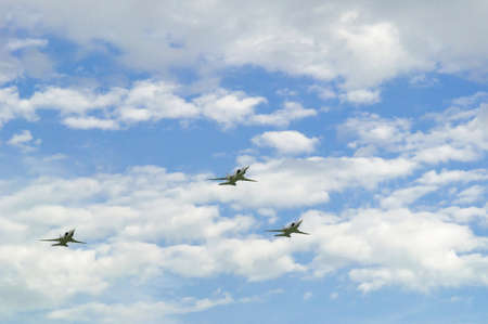 Three supersonic jet bombers in the sky, Russia.の写真素材