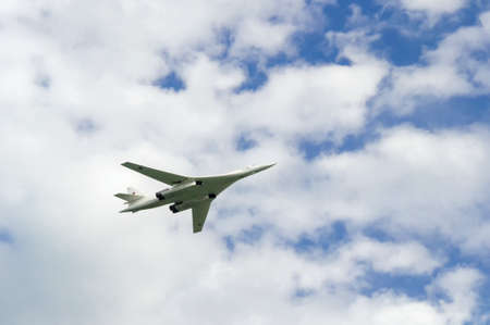Supersonic combat aircraft bomber in the sky, Russia.
