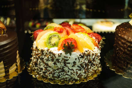 Cake with fresh fruits on street market, Istanbul.の写真素材