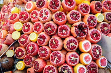Red pomegranate fruit at street market, Istanbul, Turkey.の写真素材
