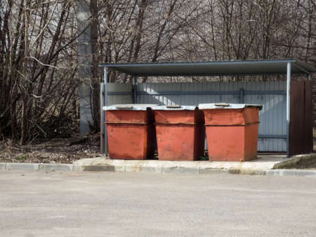 Containers for waste collection at an industrial enterprise, background.の写真素材