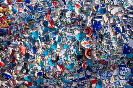 A wall decorated with fragments of ceramics with the symbols of Turkey.の写真素材