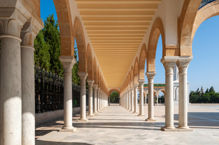 Colonnade of the mausoleum of Habib Bourguiba in Monastir, Tunisia.の写真素材
