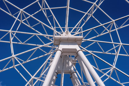 The metal frame of the Ferris wheel attraction.
