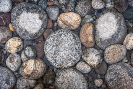 Round stones in the water.