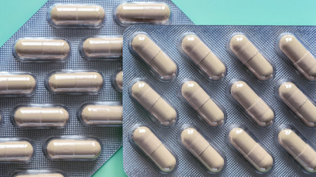 Packaging with medicines in capsules.の写真素材