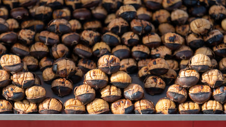 Roasted chestnuts, street food in Istanbul, Turkey.の写真素材