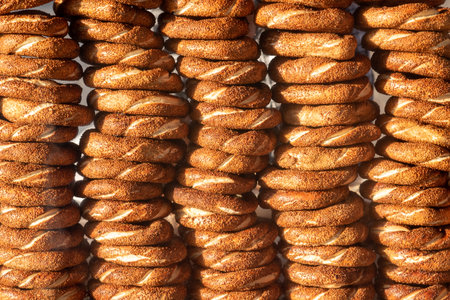 Simit is a popular street food in Istanbul, Turkey.の写真素材