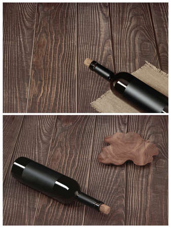 Double set with wine bottles with matte black labelsの写真素材