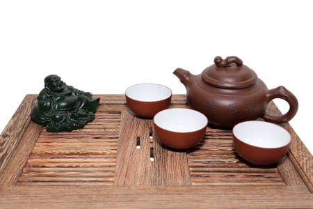 Chinese tea ceremony isolated white backgroundの写真素材