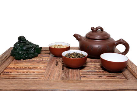 Chinese tea ceremony isolated white backgroundの写真素材