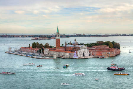 view over the red rooftops of Venice, aerial viewの写真素材
