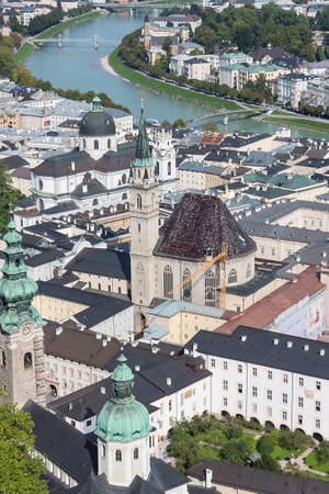 Salzburg skyline with river Salzach in Salzburger Land, Austriaの写真素材