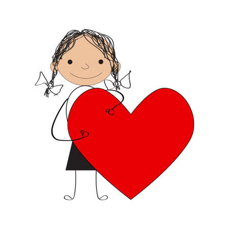 girl with valentine heart place your textのイラスト素材