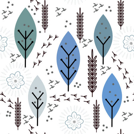 Seamless vector floral pattern with birdcages and woodのイラスト素材