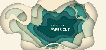 Vector background with beige and green colors paper cut shapes. 3D abstract paper art style, design layout for business presentations, flyers, posters, prints, decoration, cards, brochure cover.のイラスト素材