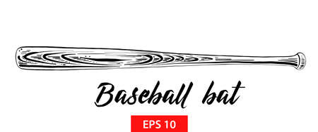 Vector engraved style illustration for posters, decoration and print. Hand drawn sketch of baseball bat in black isolated on white background. Detailed vintage etching style drawing.のイラスト素材