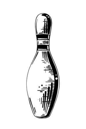 Vector engraved style illustration for posters, decoration and print. Hand drawn sketch of bowling pin in black isolated on white background. Detailed vintage etching style drawing.のイラスト素材