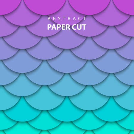 Vector background with neon lilac and turquoise color paper cut shapes. 3D abstract paper art style, design layout for business presentations, flyers, posters, prints, decoration, cards, brochureのイラスト素材