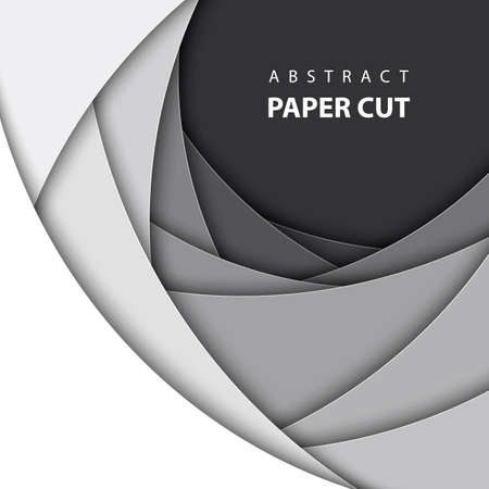 Vector background with white and black color paper cut shapes. 3D abstract paper art style, design layout for business presentations, flyers, posters, prints, decoration, cards, brochure cover.のイラスト素材