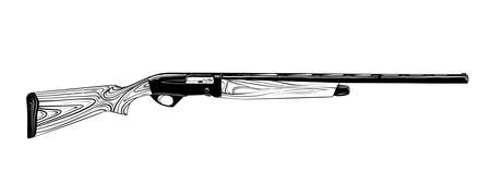 Vector engraved style illustration for posters, decoration and print. Hand drawn sketch of hunting gun in black isolated on white background. Detailed vintage etching style drawing.のイラスト素材