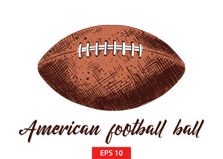 Vector engraved style illustration for posters, decoration and print. Hand drawn sketch of american football ball in colorful isolated on white background. Detailed vintage etching style drawing.のイラスト素材