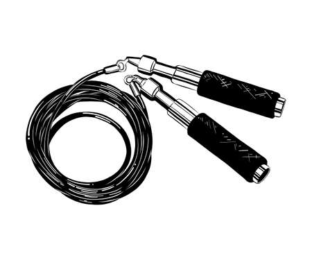 Vector engraved style illustration for posters, decoration and print. Hand drawn sketch of jump rope in black isolated on white background. Detailed vintage etching style drawing.のイラスト素材
