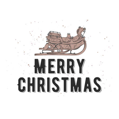 Vector engraved style illustration with typography for posters, decoration and print. Hand drawn sketch Christmas and New Year holiday on white background. Detailed vintage etching drawing.のイラスト素材