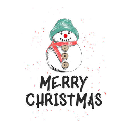 Vector engraved style illustration with typography for posters, decoration and print. Hand drawn sketch Christmas and New Year holiday on white background. Detailed vintage etching drawing.のイラスト素材