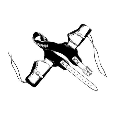Vector engraved style illustration for posters, decoration and print. Hand drawn sketch of western cartridge belt isolated on white background. Detailed vintage etching drawing.のイラスト素材