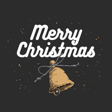 Vector engraved style illustration with typography for posters, decoration and print. Hand drawn sketch Christmas and New Year holiday on dark background. Detailed vintage etching drawing.のイラスト素材