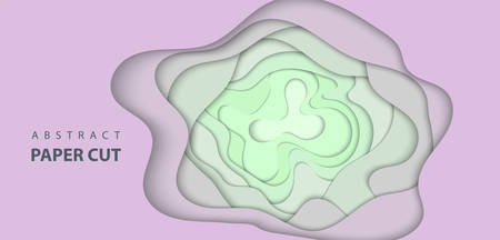 Vector background with light green and lilac color paper cut shapes. 3D abstract paper art style, design layout for business presentations, flyers, posters, prints, decoration, cards, brochure cover.のイラスト素材