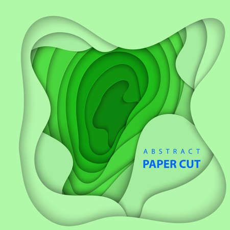 Vector background with light green color paper cut shapes. 3D abstract paper art style, design layout for business presentations, flyers, posters, prints, decoration, cards, brochure cover.のイラスト素材
