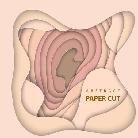 Vector background with nude beige pastel color paper cut shapes. 3D abstract paper art style, design layout for business presentations, flyers, posters, prints, decoration, cards, brochure cover.のイラスト素材