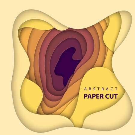 Vector background with yellow and orange color paper cut shapes. 3D abstract paper art style, design layout for business presentations, flyers, posters, prints, decoration, cards, brochure cover.のイラスト素材