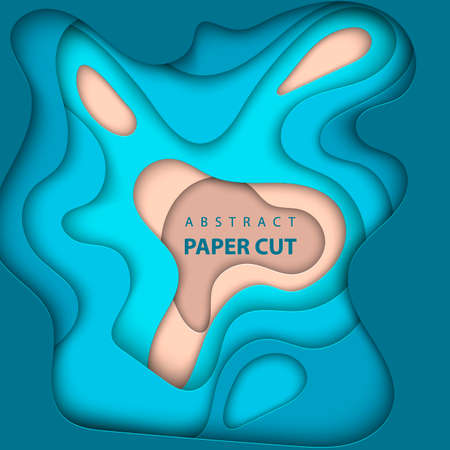Vector wave shape background with blue and beige color paper cut. 3D abstract paper art style, design layout for business presentations, flyers, posters, prints, decoration, cards, brochure cover.のイラスト素材