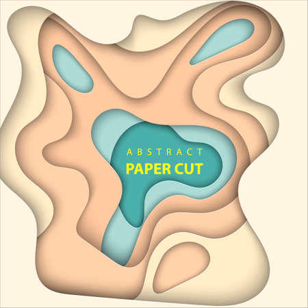 Vector background with nude beige color paper cut shapes. 3D abstract paper art style, design layout for business presentations, flyers, posters, prints, decoration, cards, brochure cover.のイラスト素材