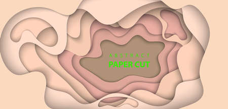 Vector background with nude beige pastel color paper cut shapes. 3D abstract paper art style, design layout for business presentations, flyers, posters, prints, decoration, cards, brochure cover.のイラスト素材
