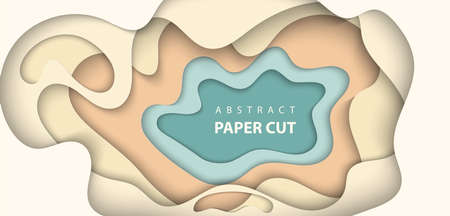 Vector background with nude beige color paper cut shapes. 3D abstract paper art style, design layout for business presentations, flyers, posters, prints, decoration, cards, brochure cover.のイラスト素材