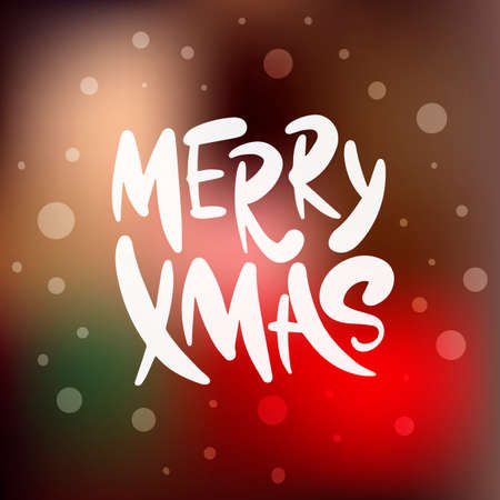 Vector lettering illustration phrase Merry Xmas for posters, decoration, card, t-shirts and print. Hand drawn calligraphy for Christmas and New Year holiday on blurred background.のイラスト素材