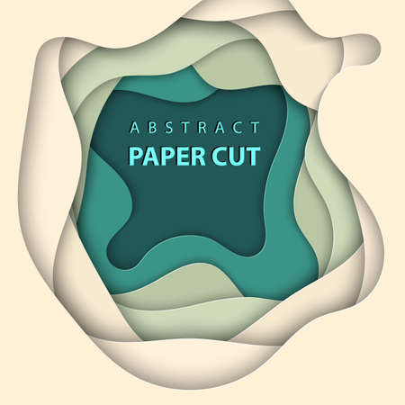 Vector background with beige and green colors paper cut shapes. 3D abstract paper art style, design layout for business presentations, flyers, posters, prints, decoration, cards, brochure cover.のイラスト素材