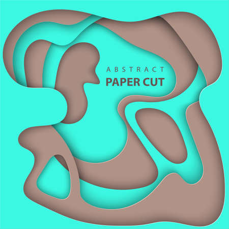 Vector background with turquoise and brown color paper cut shapes. 3D abstract paper art style, design layout for business presentations, flyers, posters, prints, decoration, cards, brochure cover.のイラスト素材