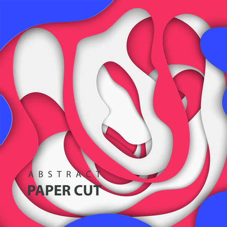 Vector background with white, red and blue colors paper cut shapes. 3D abstract paper art style, design layout for business presentations, flyers, posters, prints, decoration, cards, brochure cover.のイラスト素材