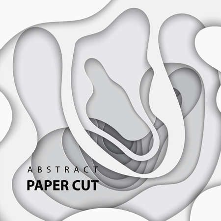 Vector background with white and gray color paper cut shapes. 3D abstract paper art style, design layout for business presentations, flyers, posters, prints, decoration, cards, brochure cover.のイラスト素材