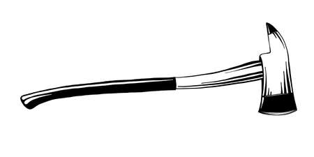 Vector engraved style illustration for posters, decoration and print. Hand drawn sketch of firefighter axe in black isolated on white background. Detailed vintage etching style drawing.のイラスト素材