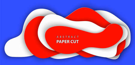 Vector background with white, red and blue colors paper cut shapes. 3D abstract paper art style, design layout for business presentations, flyers, posters, banners, decoration, cards, brochure cover.のイラスト素材