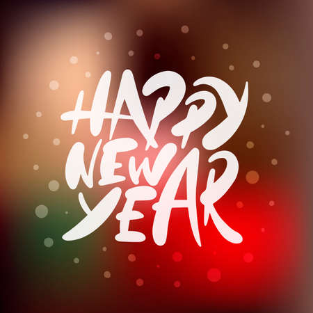 Vector lettering illustration phrase Happy New Year for posters, decoration, card, t-shirts and print. Hand drawn calligraphy for Christmas and New Year holiday on blurred background.のイラスト素材